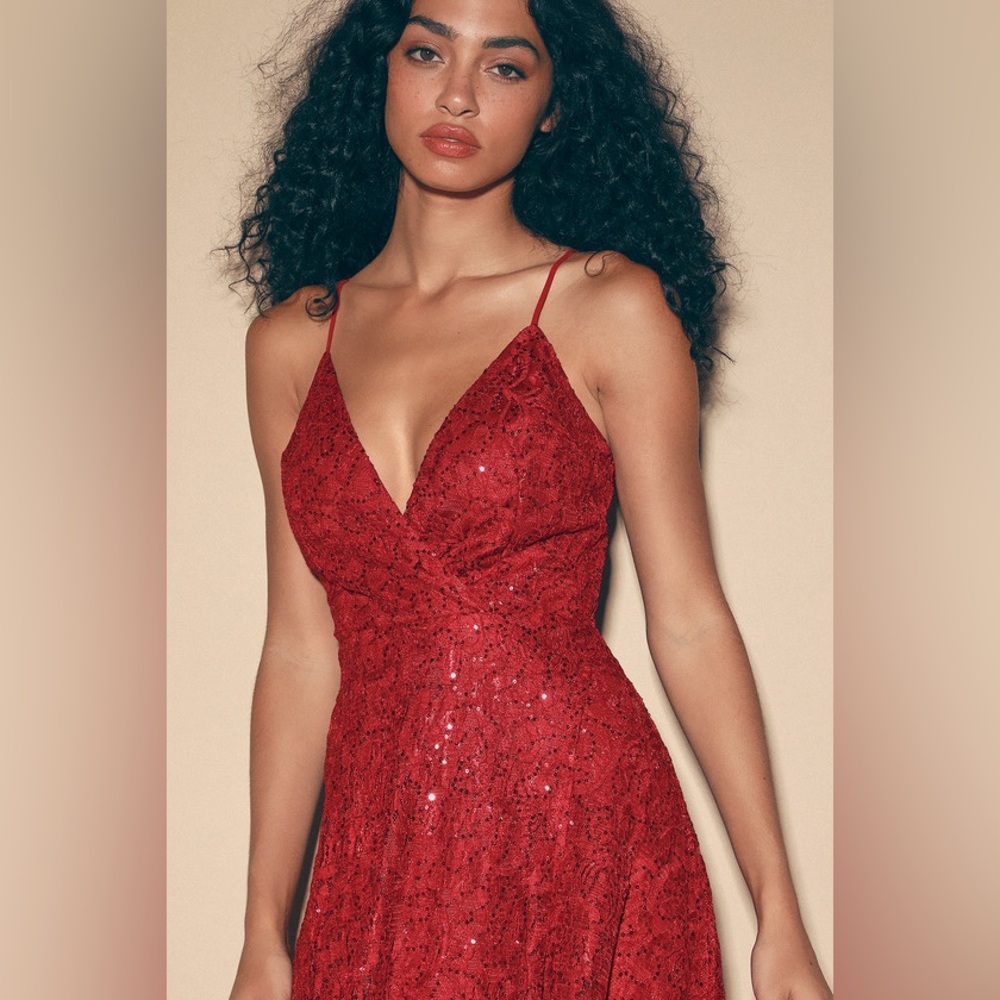 Lulus Endless Enchantment Red Sequin Lace Maxi Dress - Picture 2 of 12